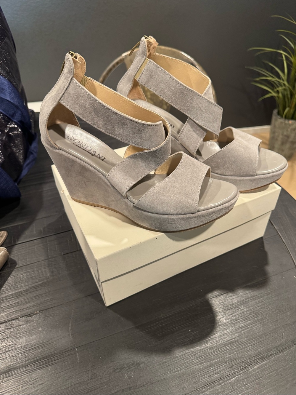 Cordani Light Gray Suede Wedge Sandals